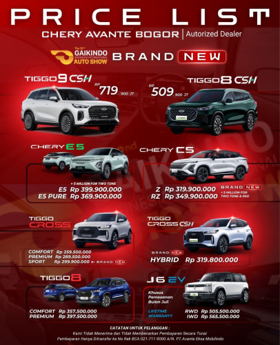 Pricelist Harga Chery sepatantimur 2025